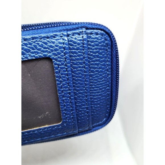 Blue Leather Mini Credit Card Case Card Slot Card Holder Wallet with ID Window - Picture 5 of 15